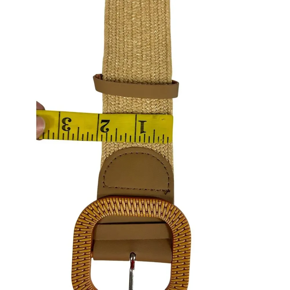 Women's Tan Straw Colored Stretch Waist Belt- Plastic Buckle- Coastal 41